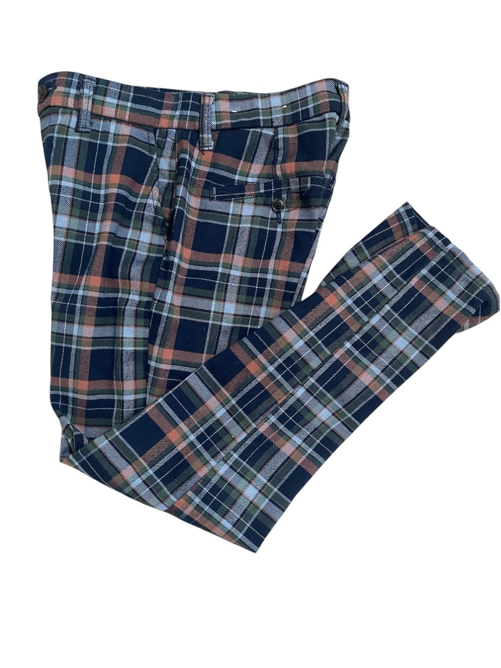 American Eagle Outfitters Navy Plaid Super Hi-Rise Skinny Trousers Size 2